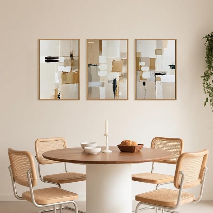 Celestdeco Large Abstract Beige Framed Canvas Wall Art Set, Neutral Textures Wall Decor, Warm Minimalist Shapes Wall Painting, Modern Neutral Art Prints for Living Room, Bedroom, Office - 24"X36"X3-Ruum Studio Home