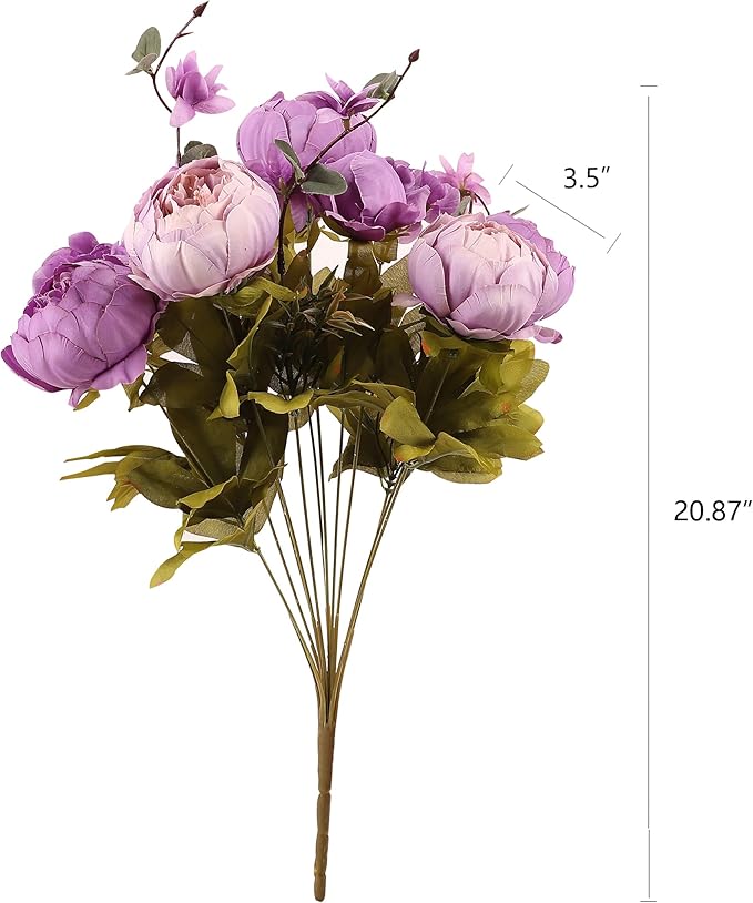 Duovlo Fake Flowers Vintage Artificial Peony Silk Flowers Wedding Home Decoration,Pack of 1 (New Purple)-Ruum Studio Home