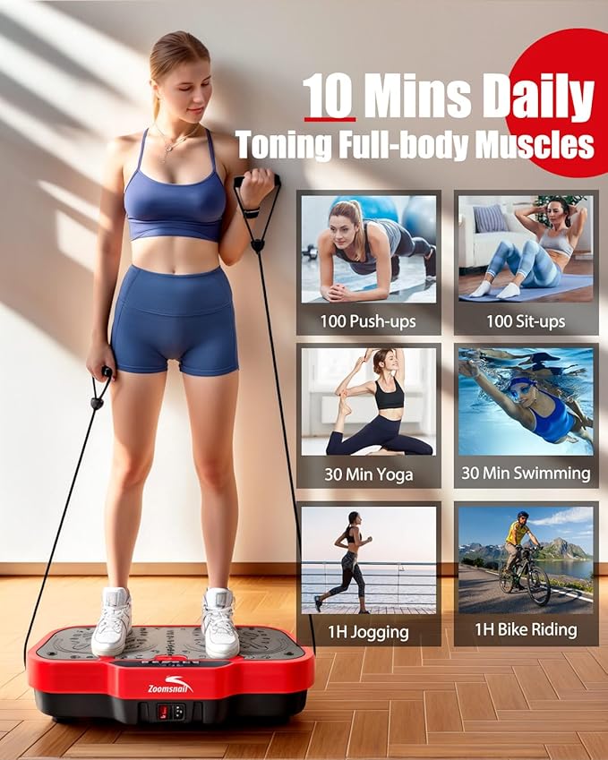Vibration Plate Exercise Machine, 8000 Vibrations/min Adjustable Fitness Platform, 400 Lbs Capacity Whole Body Workout Extra Large Size Platform with Bluetooth for Weight Loss, Women & Men-Ruum Studio Home