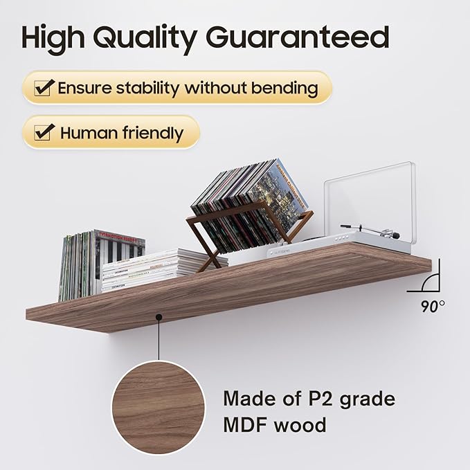 Floating Shelf, Set of 2 Wall Shelf, 30 in W x 12.75 in D x 2 in H Wooden Floating Wall Shelf with Invisible Brackets for Living Room/Bedroom/Bathroom/Kitchen Storage and Decor, Walnut-Ruum Studio Home