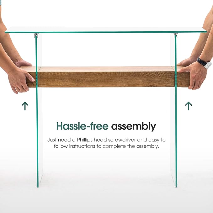 ivinta Glass Console Table with Storage, 39.4" Modern Narrow Entryway Table for Living Room, Entrance, Hallway or Bedroom 5101 (Natural Wood)-Ruum Studio Home