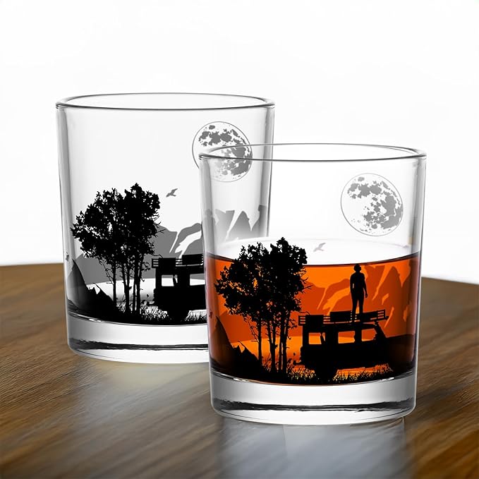 Old Fashioned Whiskey Glasses, Stemless Wine Glasses with Gift Box, 10Oz Rocks Glass for Scotch Cocktail Bourbon Vodka Liquor, Unique Gifts for Dad, Husband, Father's Day, Anniversary-Ruum Studio Home