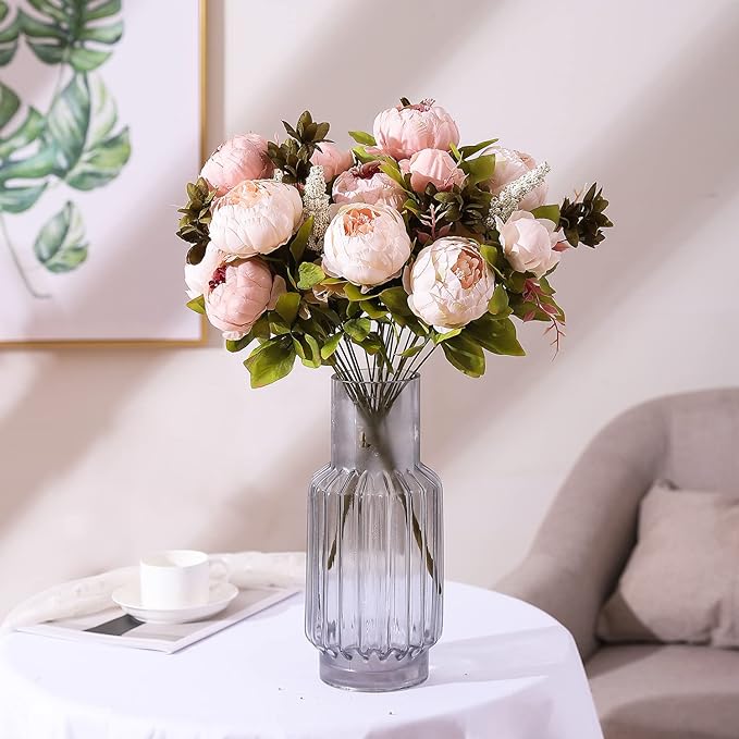 Duovlo Fake Flowers Vintage Artificial Peony Silk Flowers Wedding Home Decoration,Pack of 1 (Light Pink)-Ruum Studio Home
