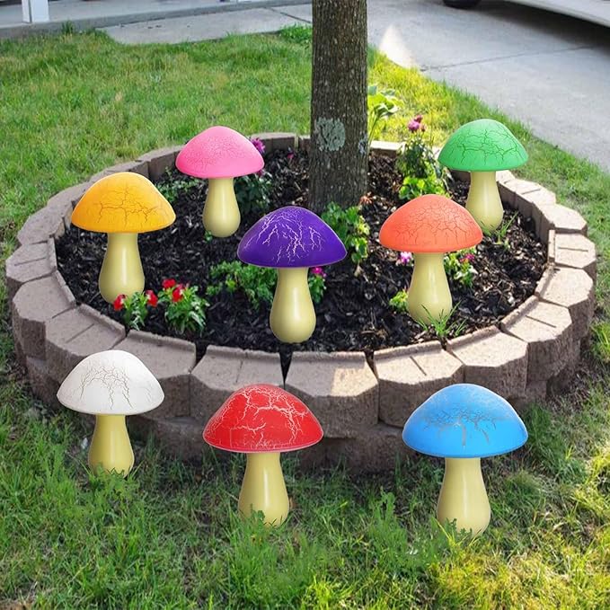 Homeleo 8-Pack Cracked Mushrooms for Garden Decor, Solar Mushroom Lights Outdoor, Super Cute Whimsical Garden Art for Yard Decor Gnome Flowerbed Housewarming Decor(Multicolored)-Ruum Studio Home