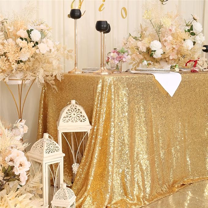 SquarePie Sequin Tablecloth 90 x 156 Inch Gold Sparkly Table Linen for Wedding Party-Ruum Studio Home