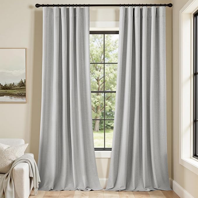 MIULEE 100% Blackout Curtains 120 Inch Long 2 Panels for Bedroom, Thick Luxury Faux Linen Black Out Curtain Room Darkening Back Tab Pleat Window Textured Drapes with Hooks for Living Room, Gery-Ruum Studio Home