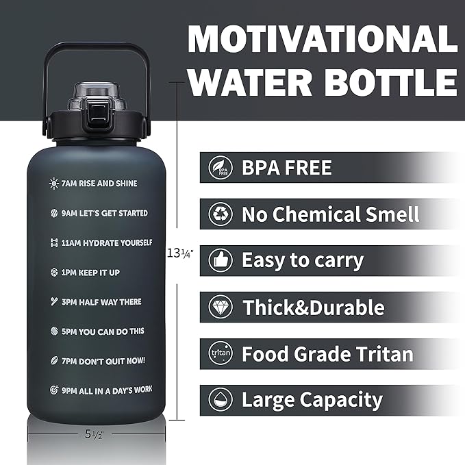 64oz,100oz,128oz Large Motivational Water Bottle with Time Marker, Leakproof & BPA Free Half Gallon Big Water Bottle with Straw Handle Tritan Frosted Water Jug for Gym,Fitness,Outdoor Sports-Ruum Studio Home
