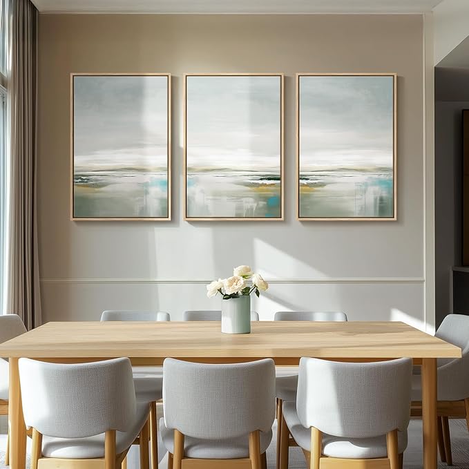 Large Framed Green Abstract Landscape Wall Art for Living Room, 3 Piece Canvas Prints Paintings Artwork for Walls, Modern Minimalist Pictures for Dining Room, Hallway, Office Wall Decor 24x36 In-Ruum Studio Home