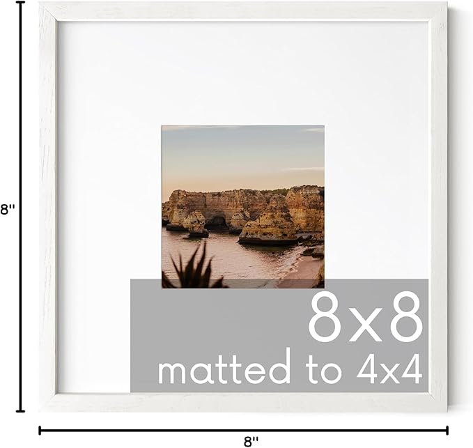 HAUS AND HUES Solid Oak 8"x8" Picture Frame Matted to 4"x4" - 8x8 Square White Picture Frames, Square Picture Frame Wood, 8 x 8 Picture Frames with Mat, White Poster Frames with Matting-Ruum Studio Home
