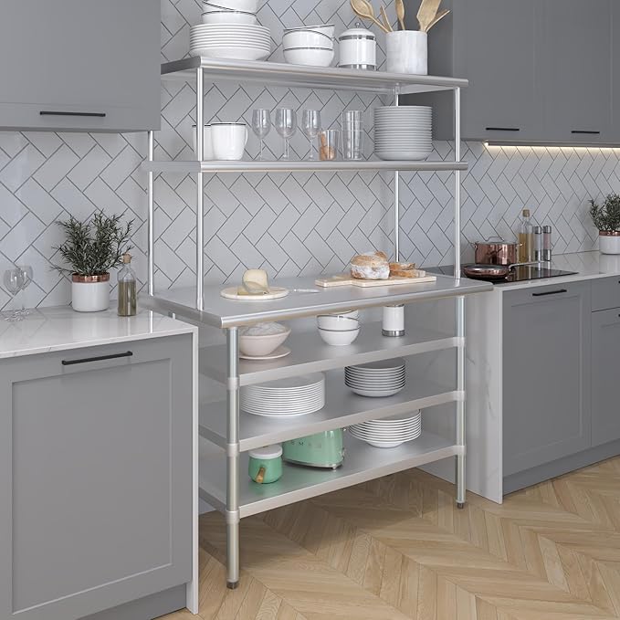 AmGood Stainless Steel Double-Tier Shelf | Work Table Overshelf | NSF Certified | Fits Over Tables | Many (48 in. Long x 18 in. Deep)-Ruum Studio Home