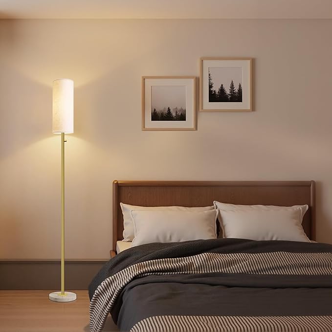 Dimmable Gold Floor Lamp for Living Room,Modern Standing Lamp with Marble Base,LED Bulb Included,Floor Lamps for Bedroom, Living Room,Office,Reading and Nursery(Gold Floor Lamp)-Ruum Studio Home