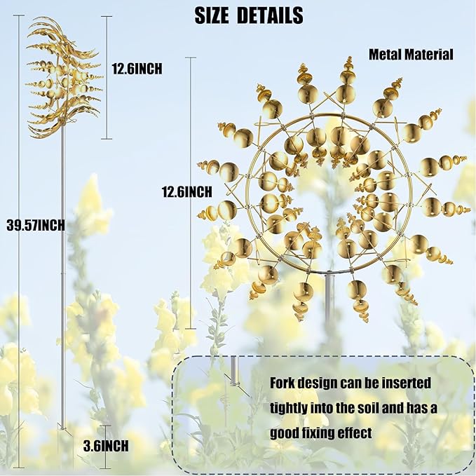 Unique and Magical Metal Windmill, 2Pcs Wind Spinners, 3D Wind Powered Kinetic Sculpture, Stainless Steel Wind Spinners, Wind Mill for Yard and Garden (2PCS-Golden)-Ruum Studio Home