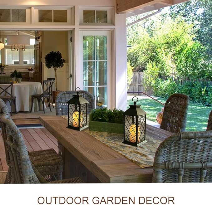 Bright Zeal 2-Pack 13.5" Vintage Candle Lantern with LED Candle (Distressed Gold, 6hr Timer) - IP44 Waterproof Outdoor Hanging Lanterns Battery Powered - Tabletop Lantern Decorative Home Lanterns-Ruum Studio Home