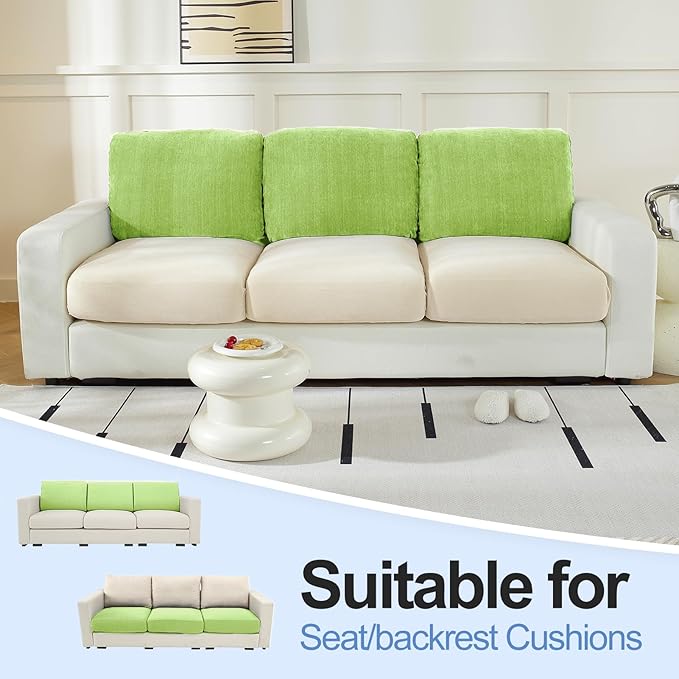 Large Backrest Cushion Covers Super Stretch Backrest Covers for 3 Cushion Couch Sofa, Couch Back Cushion Covers Featuring with Chenille Yarn (Softer Version, 3PC, Green)-Ruum Studio Home