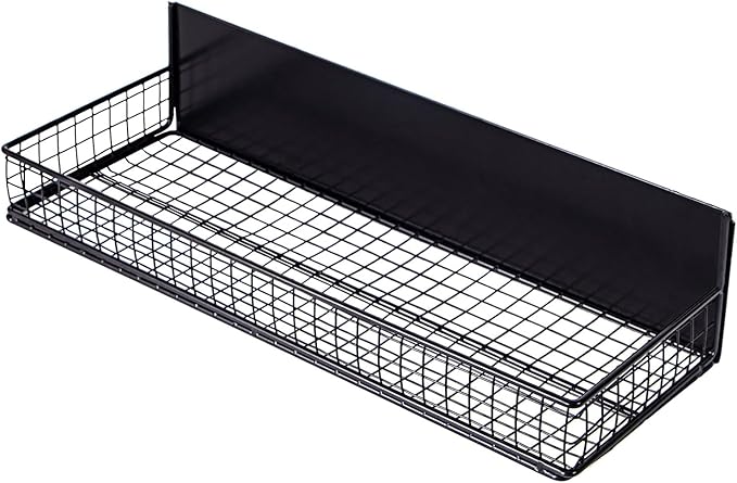 Magnetic Shelf for Fridge Magnetic Basket Organizer Wire Mesh Magnetic Holder Magnet Shelf Accessories for Office Kitchen Classroom Storage, Black-Low, 13.77" x 5.11" x 1.7-Ruum Studio Home