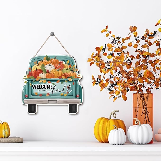 Welcome Fall Wood Hanging Truck Decoration, Autumn Wooden Signs, Rustic Thanksgiving Decoration, Home Interior And Exterior Decor, Autumn Harvest Thanksgiving Home Decor-Ruum Studio Home