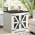 Farmhouse End Table, 24" Large Sofa Side Table with Charging Station, Mesh Barn Door, White Nightstand with Adjustable Storage Shelf, Square Nightstand for Living Room, Bedroom, Office-Ruum Studio Home