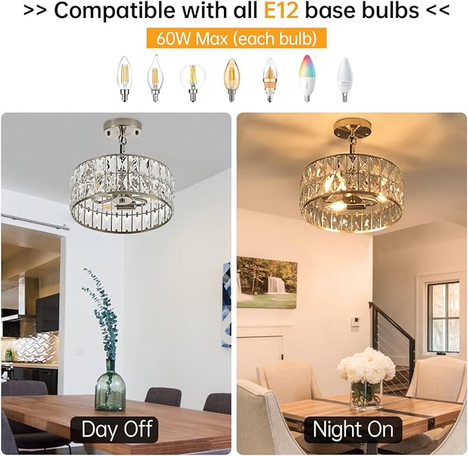 12” 3-Light Modern Crystal Chandeliers Nickel Dinning Room Light Fixture, Round Pendant Light Kitchen Island Chandelier, Flush Mount Ceiling Light for Living Room Entryway Bedroom Foyer-Ruum Studio Home