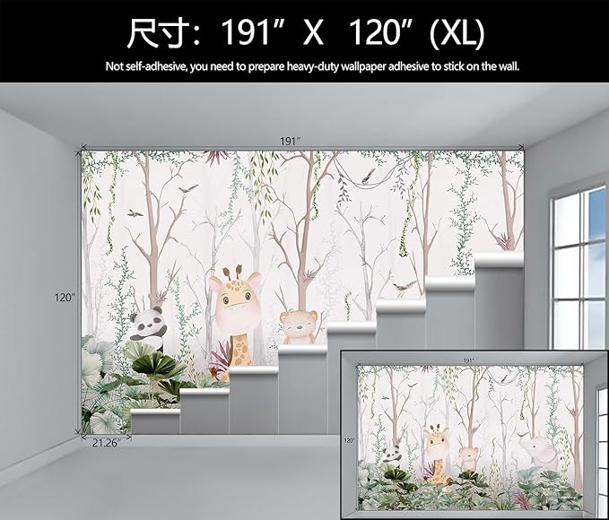WFBHUA-Kids Tree Wallpaper Cute Animals Plants Bird Wall Decor Mural for Nursery Boys Girls Bedroom Room (Not Peel and Stick)-Ruum Studio Home