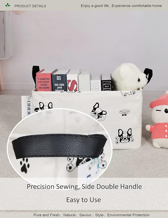 Rectangular Fabric storage box, decorative basket and finishing basket with handle are used for the storage of clothes, books and sundries (Bulldog) 14.9’’L ×10.2’’W×9.05’’H inches-Ruum Studio Home