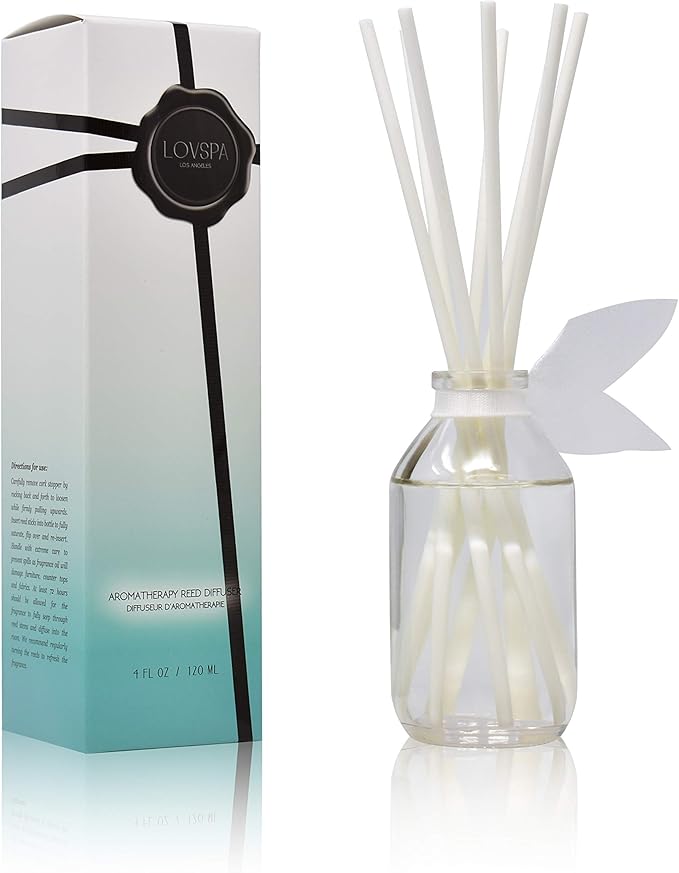 LOVSPA Reed Diffuser Set, Summer Linen Scented Oil Diffuser with Sticks, Home Fragrance Accessories for Bathroom Shelf Decor, Aroma Diffusers for Home or Office Desk, USA Made-Ruum Studio Home
