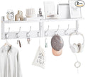 2 Pack Coat Rack Wall Mount, Bamboo Coat Hook with Storage Shelf, Coat Hanger with 8 Dual Hooks, Wall Floating Shelf for Entryway Hallway Kitchen, Bathroom, Bedroom (White+Slive)-Ruum Studio Home