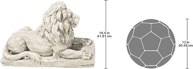 Design Toscano Lyndhurst Manor Lion Sentinel Outdoor Garden Statue, 27 Inch, Resin, Antique Stone Finish-Ruum Studio Home