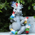 Dragon Gnome Statues Outdoor Decor, 13” Dinosaur Play with Gnomes Garden Statue, Outdoor Statue for All Season Lawn Decor, Garden Decoration, Gardening Gift-Ruum Studio Home