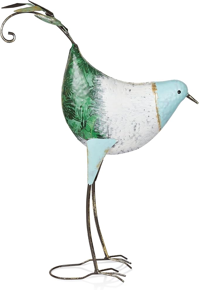 Alpine Corporation MCC702 Head-Down Metal Bird Outdoor Statue, Animal Décor for Patio, Lawn & Garden, 24" H, Blue and White-Ruum Studio Home