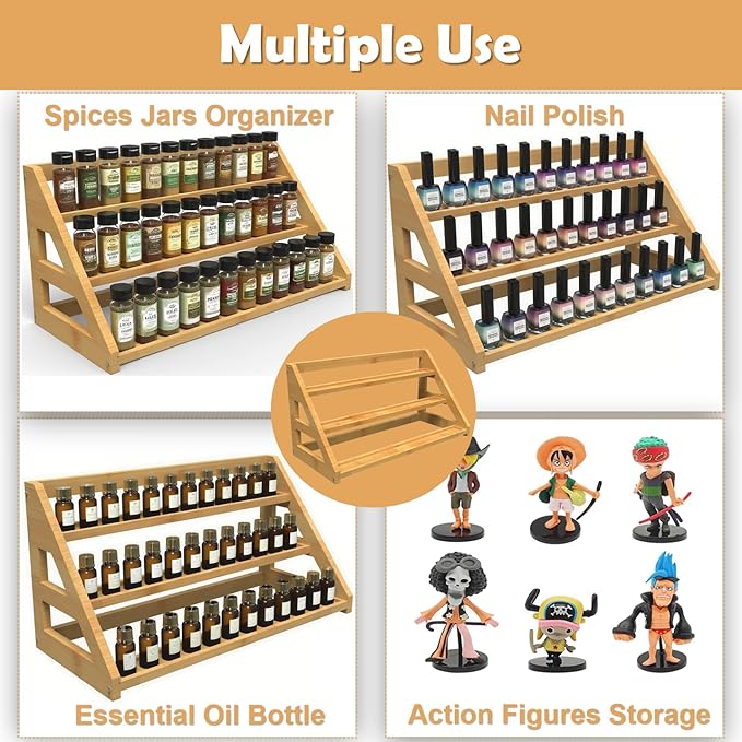 Spice Rack Organizer for Spice Jars: Large Bamboo 3-Tiered Seasoning Rack for Countertop, Kitchen, Cabinet, Pantry-Ruum Studio Home