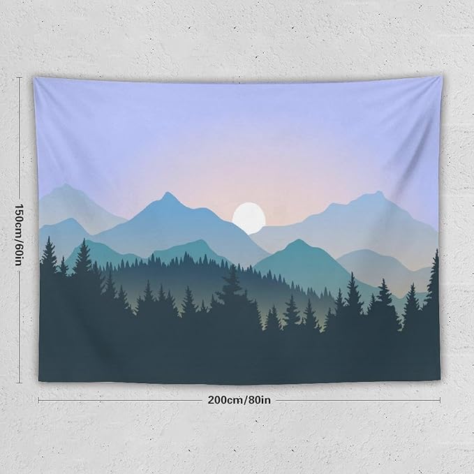 HZOHNAGO Mountain Tapestry Forest Mountain Sunrise Pattern Printed Wall Tapestry Wall Hanging for Bedroom Living Room Dorm 80" W x 60" H-Ruum Studio Home