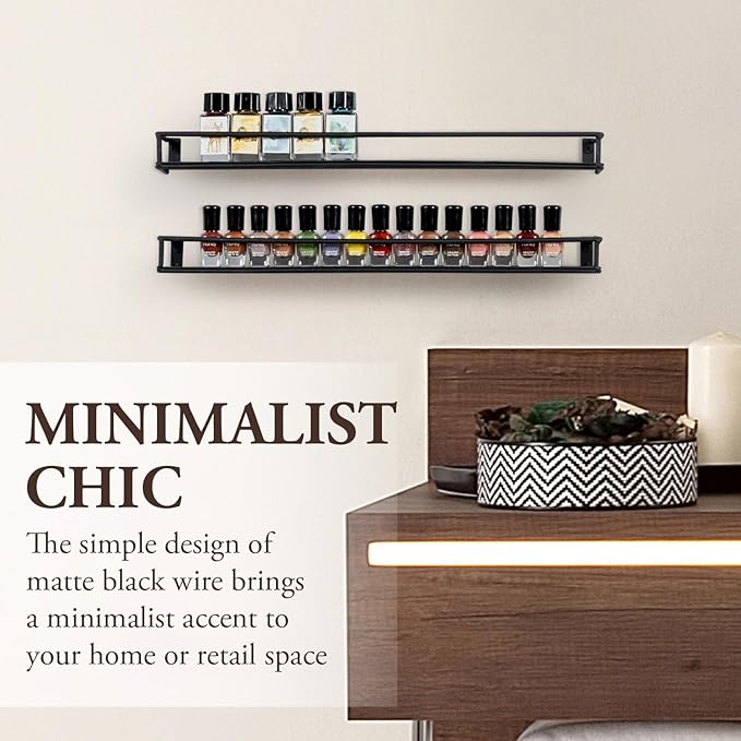 MyGift 16 Inch Wall Mounted Black Metal Nail Polish and Essential Oil Display Shelves, Kitchen Hanging Racks for Seasoning Shakers or Spice Jars, Set of 5-Ruum Studio Home