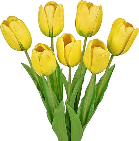 Artificial Tulips Flowers – 24" Long Stem Faux Tulips, 7PCS Real Touch Fake Yellow Tulip for Vase, Farmhouse, Kitchen, Spring & Wedding Home Decor-Ruum Studio Home