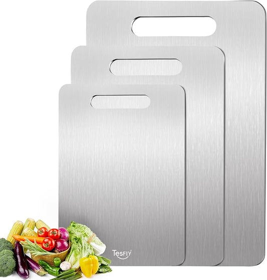 3 Pack Titanium Cutting Board - 100% Pure Titanium Cutting Boards For Kitche,Easy to clean, Double-sided food-grade Cutting Board For Meats, Fruits And Vegetables (M+L+XL)-Ruum Studio Home