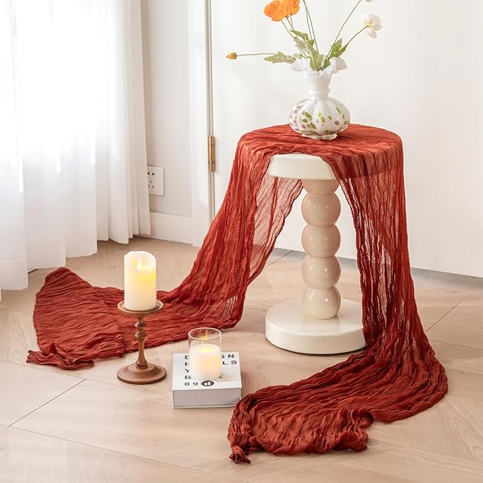 Sioloc Terracotta Table Cloth Cheesecloth Table Runner 10ft Rustic for Tea Wedding Party Baby Bridal Centerpiece Fall Decor for Home Halloween Thanksgiving-Ruum Studio Home