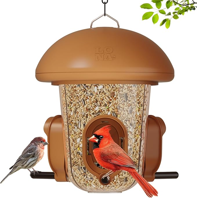 LONA Bird Feeders for Outdoors Hanging – 3 Separate Compartments, 3 Feeding Ports, Weatherproof Dome & 3 Ways to Hang, Large Capacity for Cardinals/Finches (Brown-Ruum Studio Home