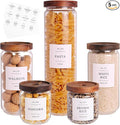 5 Set Glass Pantry Storage Jars with Acacia Airtight Lid - Thicken Glass Kitchen Canisters with 132 Pantry Labels - Clear Glass Food Storage Containers with Wood Lid for Tea,Sugar,Candy,Cookie,Pasta-Ruum Studio Home