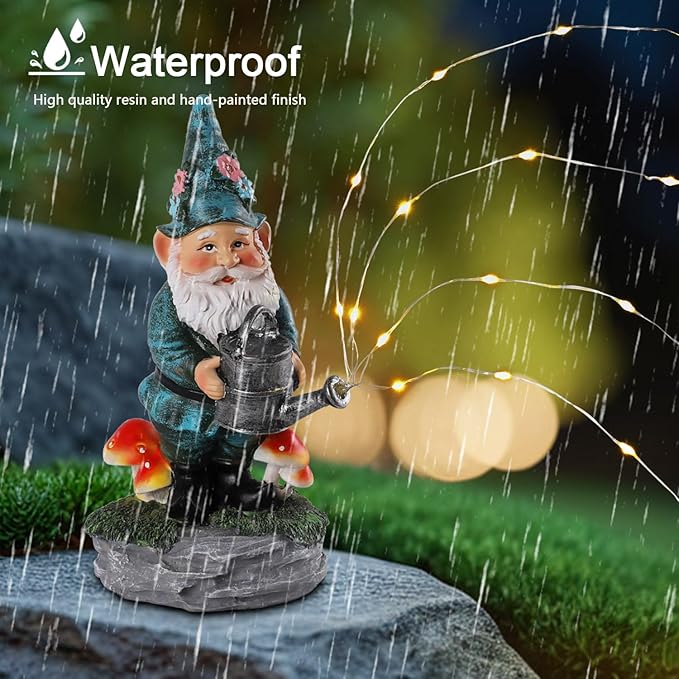 Solar Gnome Statue for Garden with Watering Can Light 8" Resin Gnome Figurines Outdoor Paito Yard Porch Decor Birthday Housewarming Gnomes Gifts for Women Mom Grandma Wife Sister-Ruum Studio Home