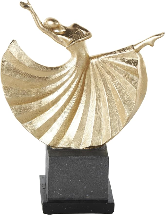 Deco 79 Polystone Dancer Decorative Sculpture Home Decor Statue with Black Square Base, Accent Figurine 9" x 4" x 12", Gold-Ruum Studio Home