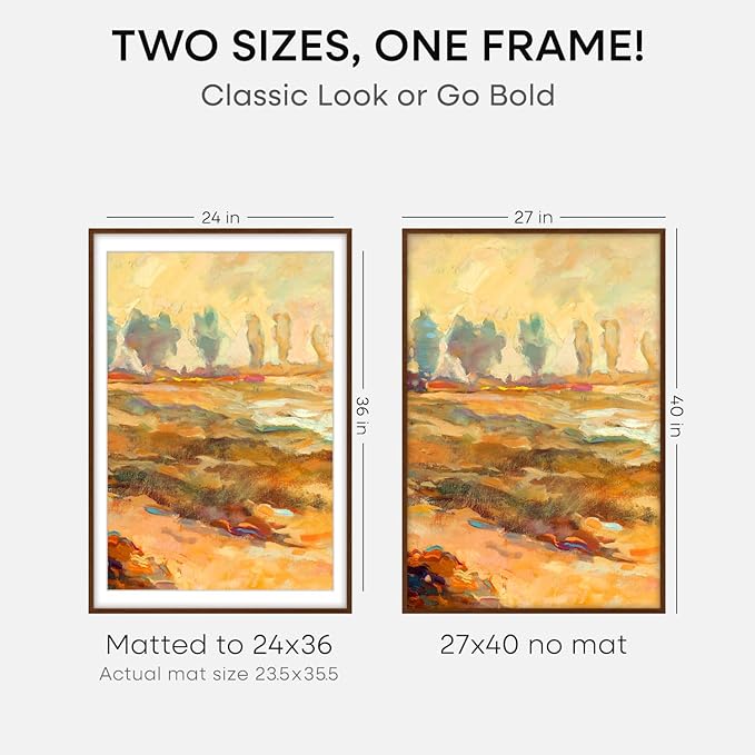 Homeforia 27x40 Poster Frame Brown, High End Dark Oak 27x40 Large Wooden Frame with Mat 24x36, 27 x 40 Walnut Wood Picture Frame Matted to 24 x 36, 40x27 Thin Frame, Tempered Glass, Wall Kit, Set of 1-Ruum Studio Home