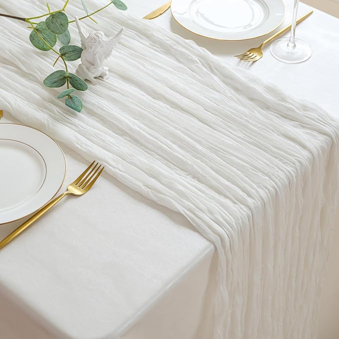 Sioloc Ivory White Cream Cheesecloth Table Runner Fall Autumn Decor for Home 10ft Table Cloth for Tea Wedding Birthday Party Baby Bridal Shower Halloween Thanksgiving-Ruum Studio Home