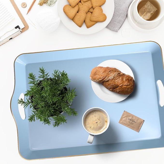 Spsyrine Light Blue Decorative Tray, Elegant Plastic Serving Tray with Handles, Coffee Table Tray for Ottoman, Living Room, Home Decor-Ruum Studio Home