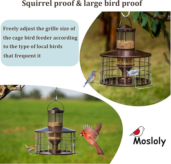 Upgraded Squirrel Proof Bird Feeders, 3Lbs Capacity Caged Bird Feeder, Innovative DIY Starling-Proof, Flexible Adjustment of Grille Size, Caged Seed Tube Feeders Outside Hanging(Copper)-Ruum Studio Home