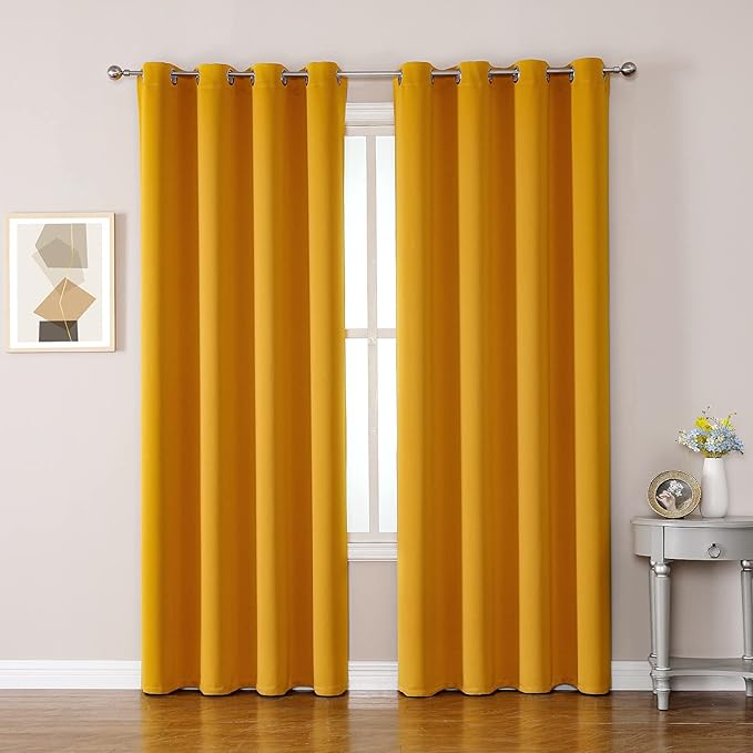 ChrisDowa Grommet Room Darkening Curtains for Bedroom and Living Room - 2 Panels Set Thermal Insulated Blackout Curtains (Mustard Yellow, 52W x 72L)-Ruum Studio Home