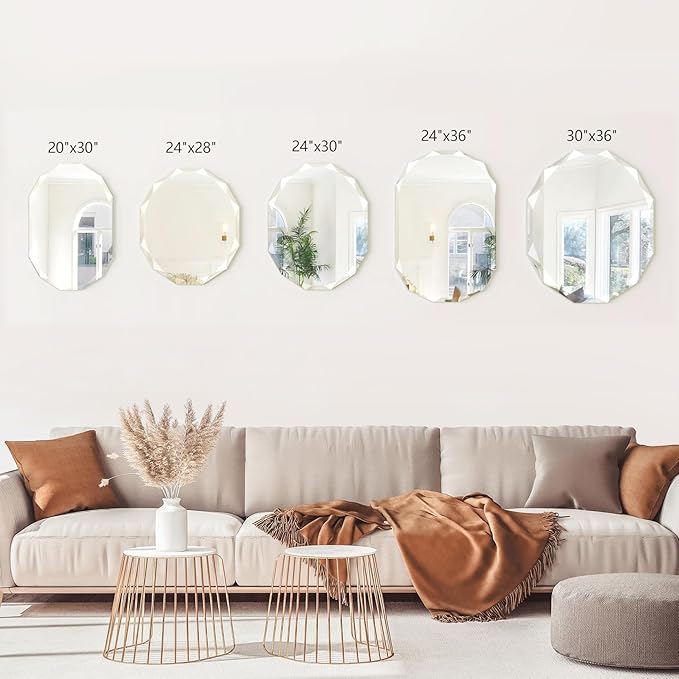 Bathroom Mirrors for Over Sink, Round Frameless Mirrors for Wall, 24x36 Inch Beveled Bathroom Mirror, Bathroom Vanity Circle Mirror for Bedroom Living Room Entryway Home Decor-Ruum Studio Home