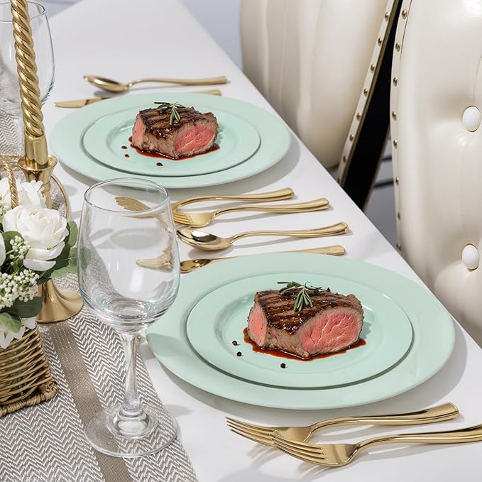 FLOWERCAT 60PCS Sage Green Plates - Heavy Duty Plastic Plates Disposable for Party/Easter - Include 30PCS 10.25inch Sage Green Dinner Plates and 30PCS 7.5inch Dessert Plates-Ruum Studio Home