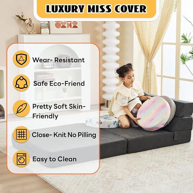 jela Foldable Sofa Bed Large Soft Foam Convertible Sleeper Chair Luxury Miss Fabric Fold Out Chair Bed Floor Couch with Back Support Floor Sofa for Living Room Bedroom (83"x33",Dark Gray)-Ruum Studio Home