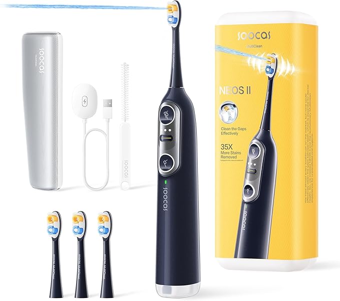 Soocas NEOS II Ultimate Set - Electric Toothbrush with Water Flosser, Sonic Electric Toothbrush for Adults, Portable for Travel, Deep Clean for Implants & Braces, Healthier Gums, Dark Violet-Ruum Studio Home