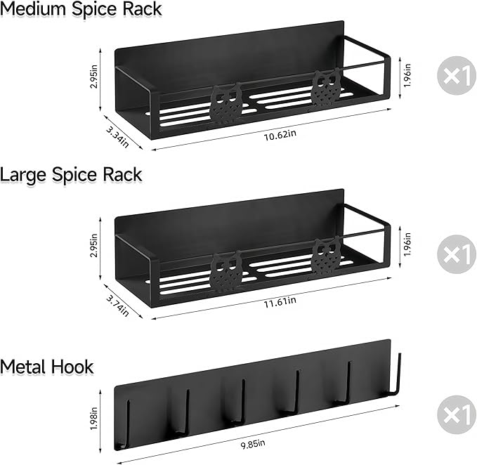 3 Pack Moveable No Drilling Heavy Magnet Spice Rack for Refrigerator Organizers and Storage,Space Saving Kitchen Organization with Magnetic Hooks,Owl Kitchen & Home Decor(Black)-Ruum Studio Home