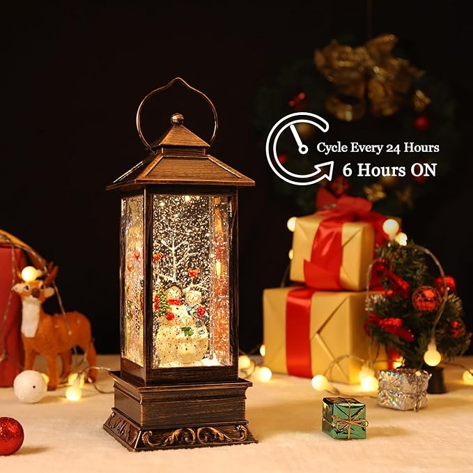 House & Garden Decoration,Christmas Lantern with 8 Pieces of Music,Sparkling Crystal Keep Circling Around The Snowman Families Music Box as a (Snowman Families)-Ruum Studio Home